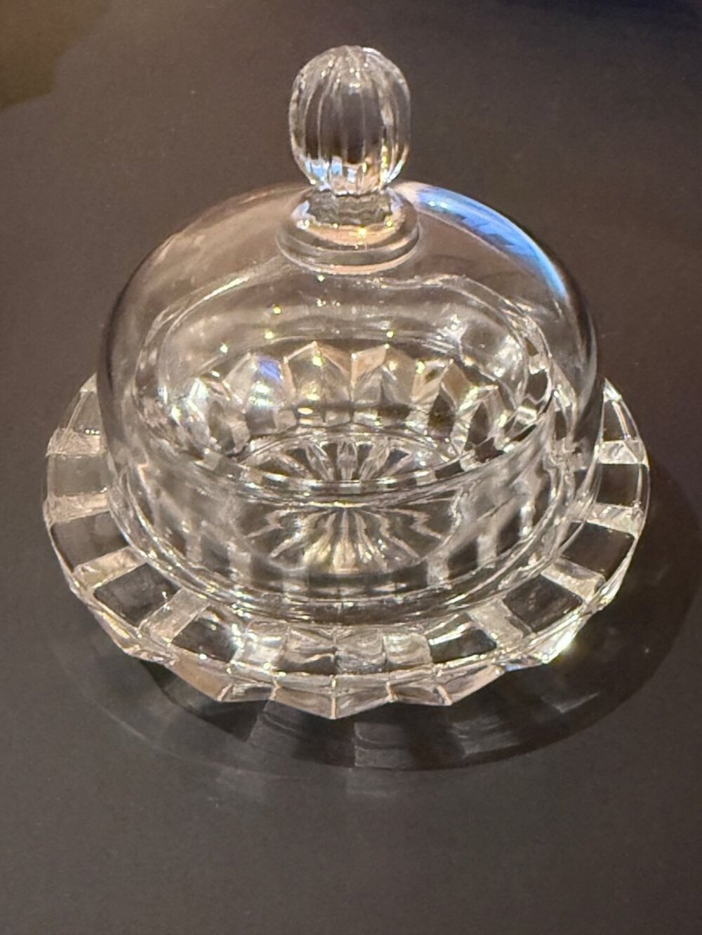 Vintage MIKASA Salina Clear Glass Individual Butter Dish With Dome Lid And Sunbu